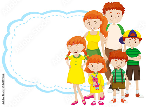 Frame template with happy family on white background