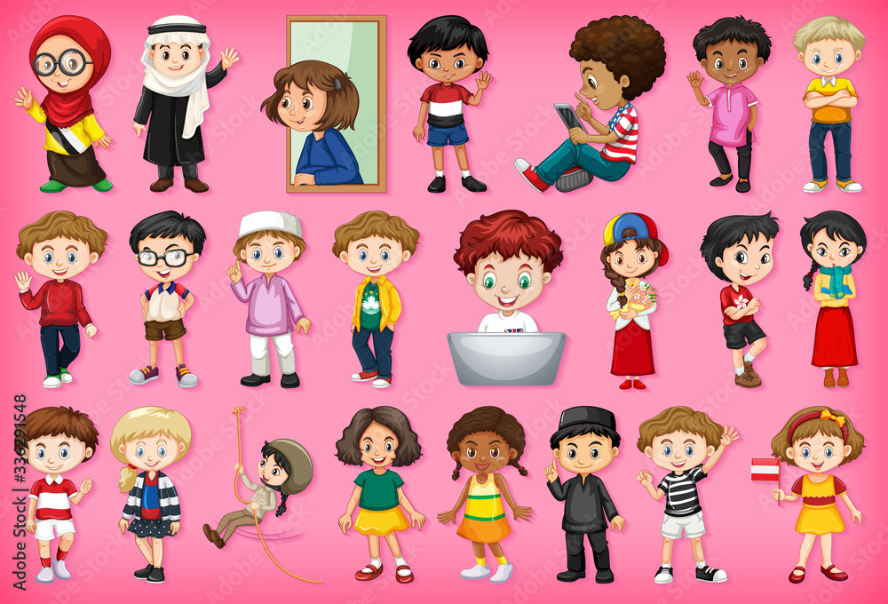 Large set of children doing different activities Large set of children doing different activities