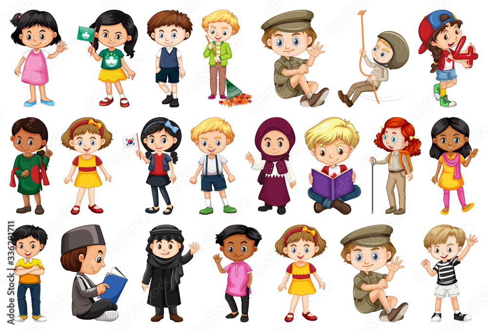 Large set of children doing different activities Large set of children doing different activities