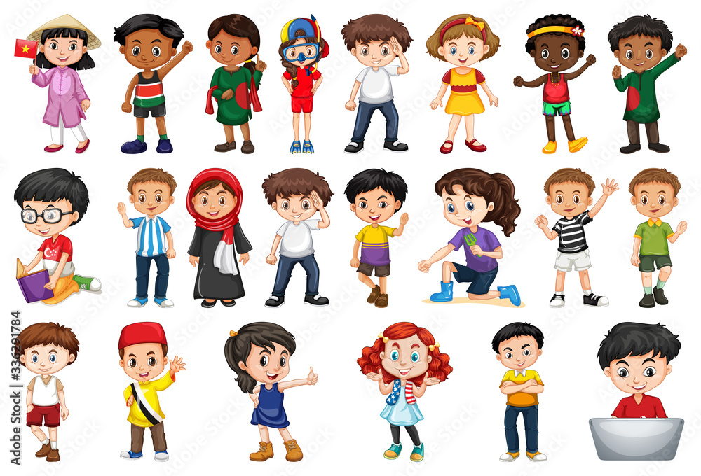 Large set of children doing different activities Large set of children doing different activities