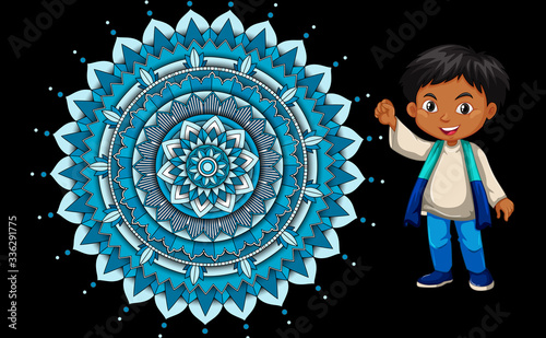 Background design with happy kids and mandala patterns