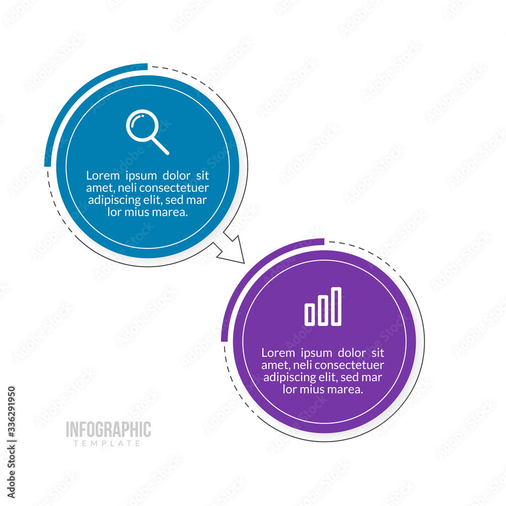 Minimal Business Infographics template. Timeline with 2 steps, options and marketing icons .Vector linear infographic with two conected elements. Can be use for presentation.