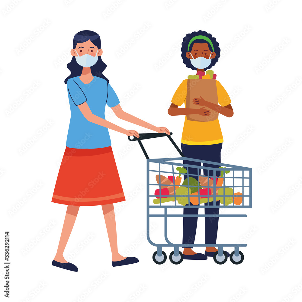 interracial women using face masks in supermarket interracial women using face masks in supermarket