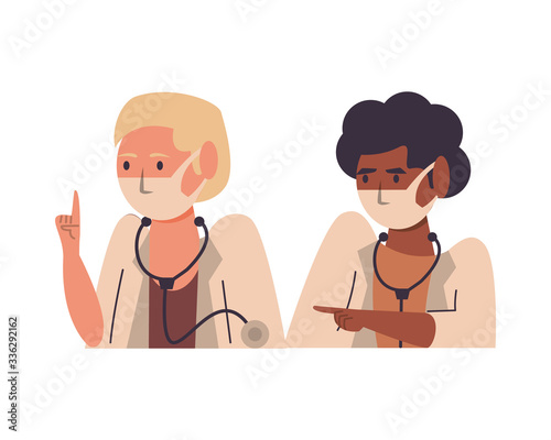 interracial female doctors using face masks characters