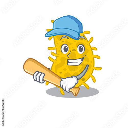 Picture of bacteria spirilla cartoon character playing baseball
