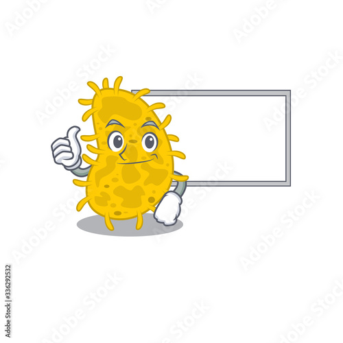 Humorous bacteria spirilla cartoon design Thumbs up bring a white board