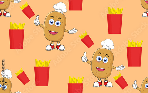 potato cartoon seamless pattern design, vector illustration