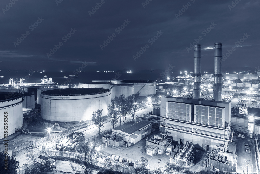 Power plant in Hong Kong city at dusk Power plant in Hong Kong city at dusk