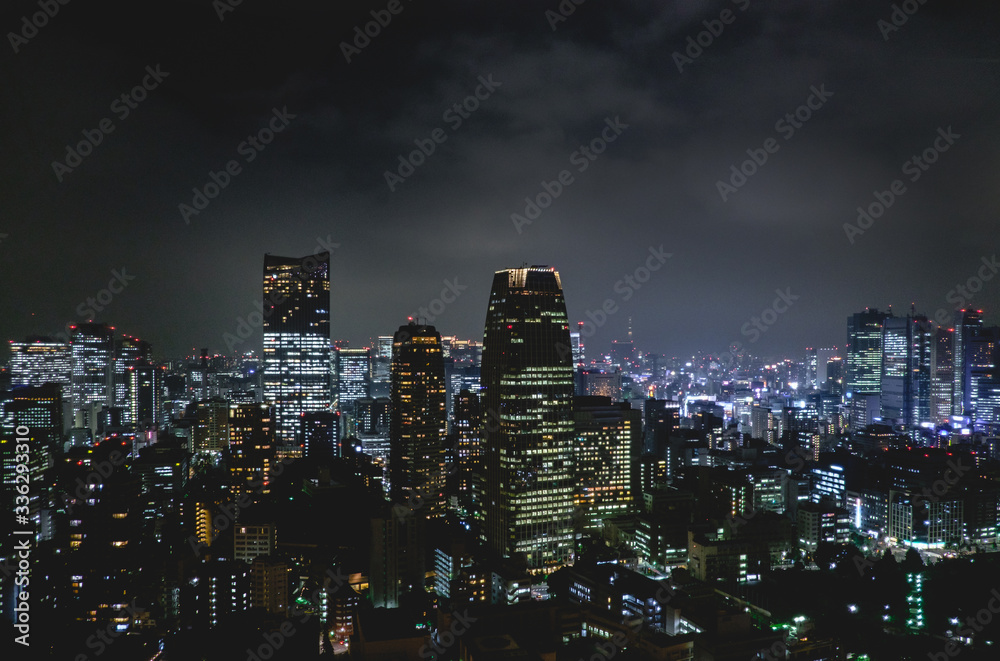 Panoramic view of Tokyo skyline and lights by night from Tokyo Tower Observation Deck, Japan