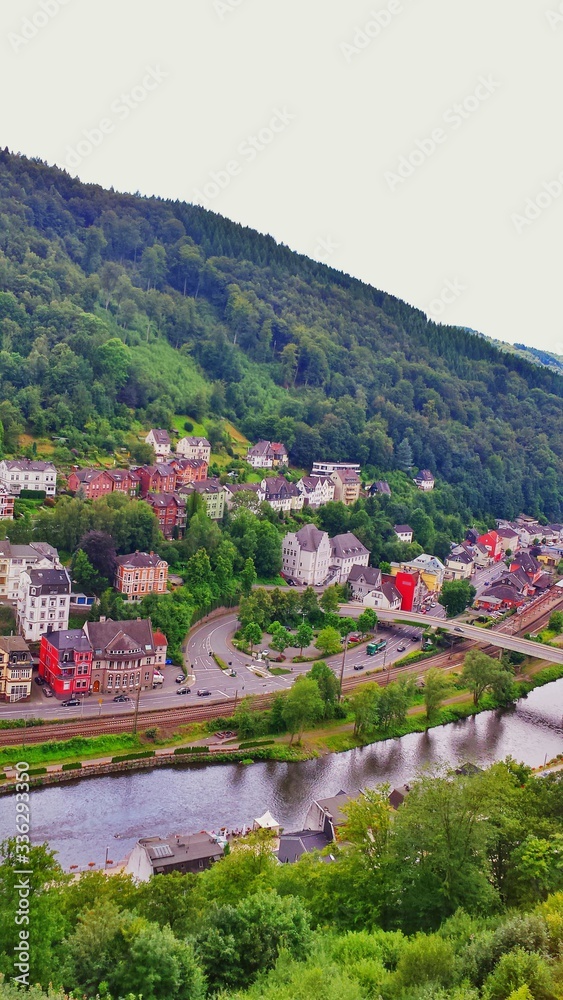Panoramic view of Altena with river Lenne
