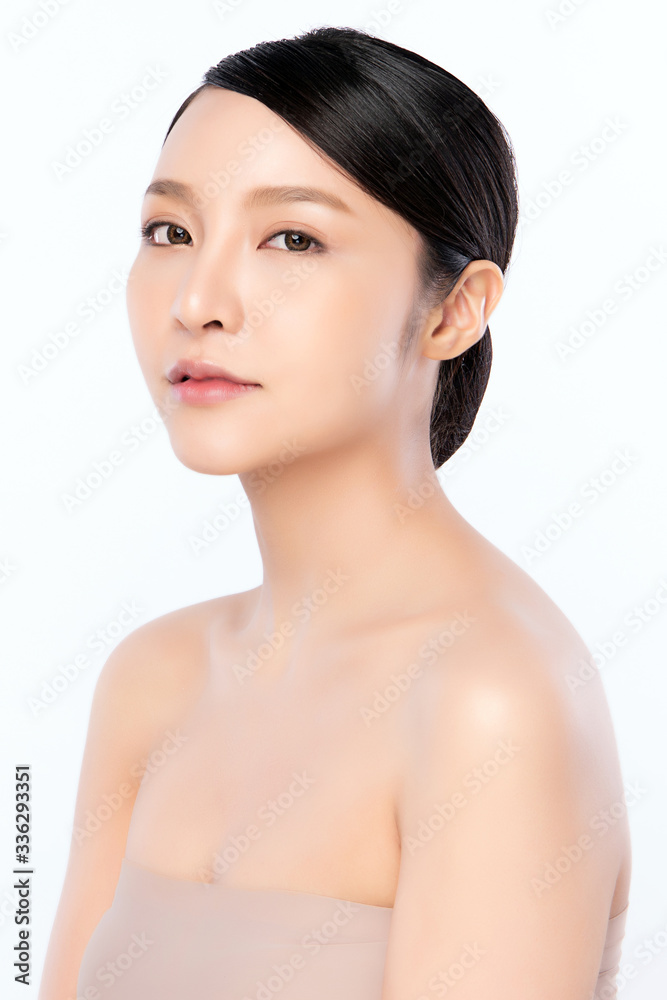 Beautiful Young Asian Woman with Clean Fresh Skin. Face care, Facial treatment, Cosmetology, beauty and healthy skin and cosmetic concept, woman beauty skin isolated on white background Beautiful Young Asian Woman with Clean Fresh Skin. Face care, Facial treatment, Cosmetology, beauty and healthy skin and cosmetic concept, woman beauty skin isolated on white background