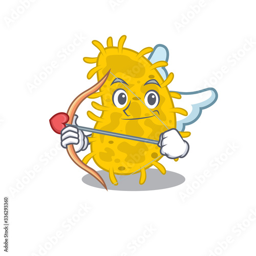 Bacteria spirilla in cupid cartoon character with arrow and wings