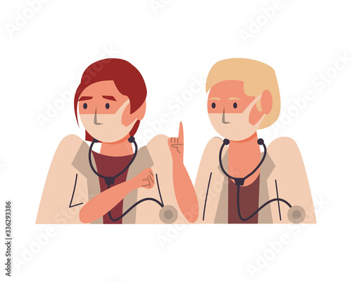 interracial female doctors using face masks characters