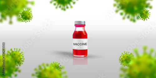 Realistic 3D vector illustration of vaccine for corona viruses cells template background. Novel Coronavirus (2019-nCoV)