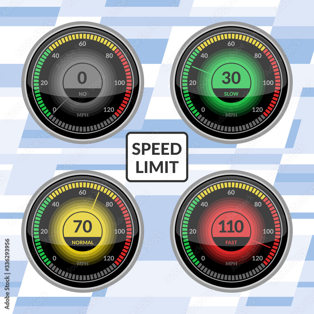 Speedometer vector car speed dashboard panels and speed-up power measurement vector illustration set of speed-limit control technology gauge with arrow or pointer. Automobile speedometers. Speedometer vector car speed dashboard panels and speed-up power measurement vector illustration set of speed-limit control technology gauge with arrow or pointer. Automobile speedometers.
