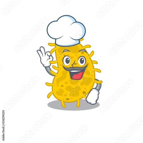 Bacteria spirilla chef cartoon design style wearing white hat