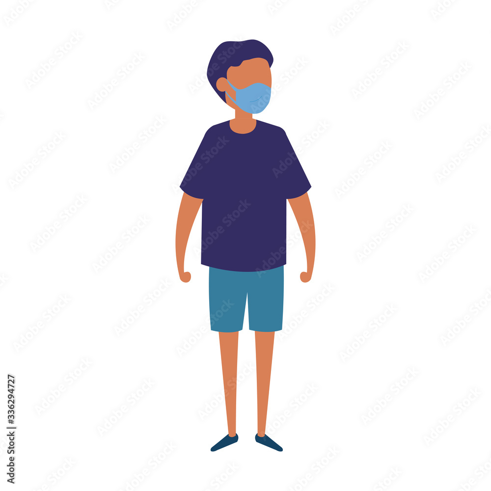 cute boy with face mask isolated icon vector illustration design