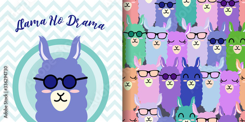 cute animal llama seamless pattern background editable template