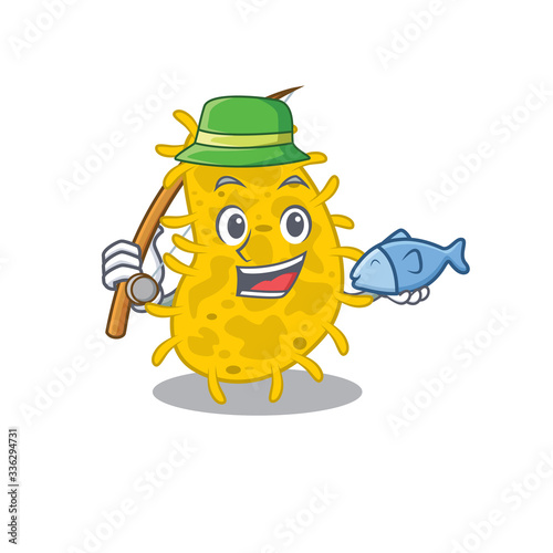 Cartoon design concept of bacteria spirilla while fishing