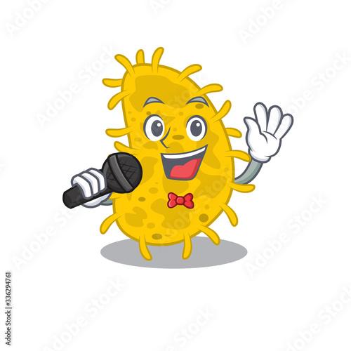 Talented singer of bacteria spirilla cartoon character holding a microphone