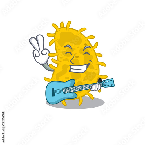 Talented musician of bacteria spirilla cartoon design playing a guitar