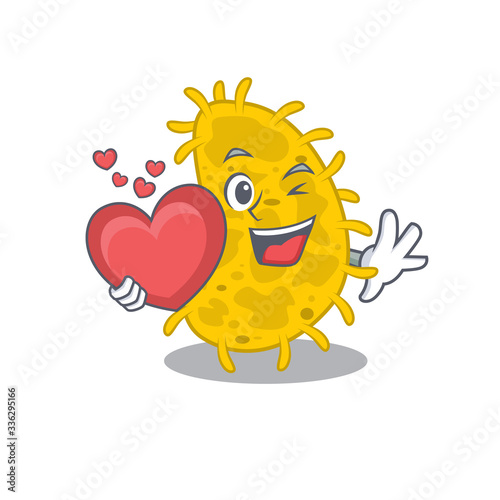 A sweet bacteria spirilla cartoon character style with a heart