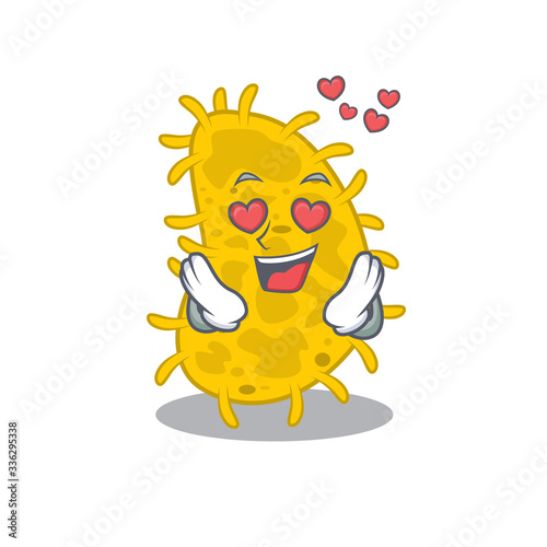 Cute bacteria spirilla cartoon character has a falling in love face