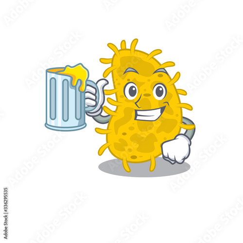 A cartoon concept of bacteria spirilla rise up a glass of beer