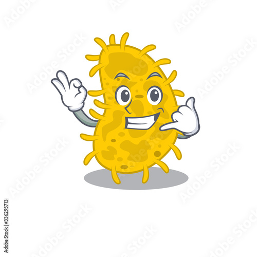 Cartoon design of bacteria spirilla with call me funny gesture