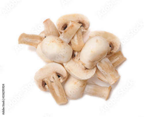 chopped champignon mushrooms on white