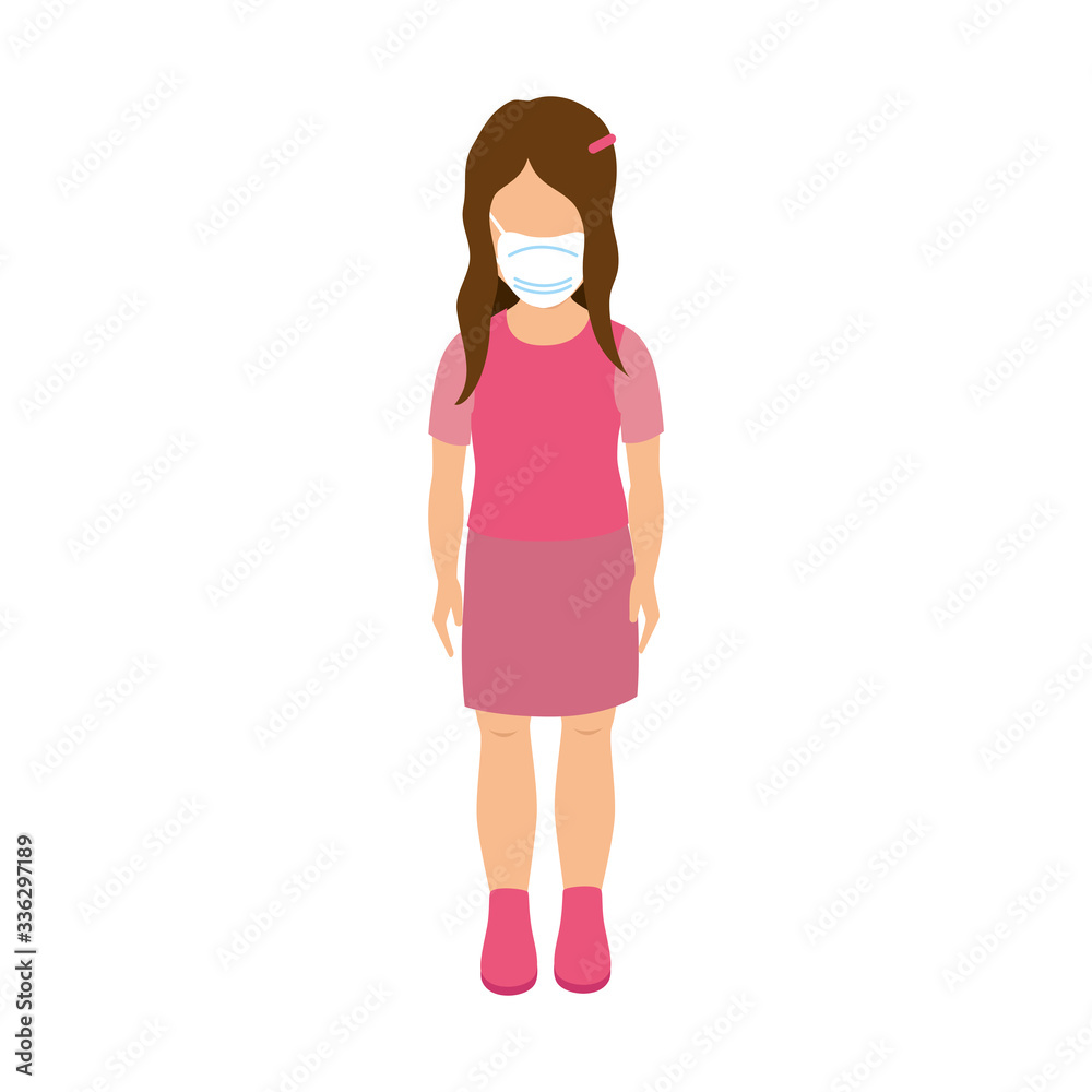 cute girl with face mask isolated icon vector illustration design