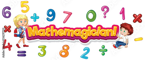 Font design for word mathemagician with kids and number