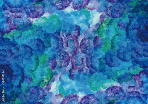 カラフルな水彩の背景素材　雲模様　空模様　青色