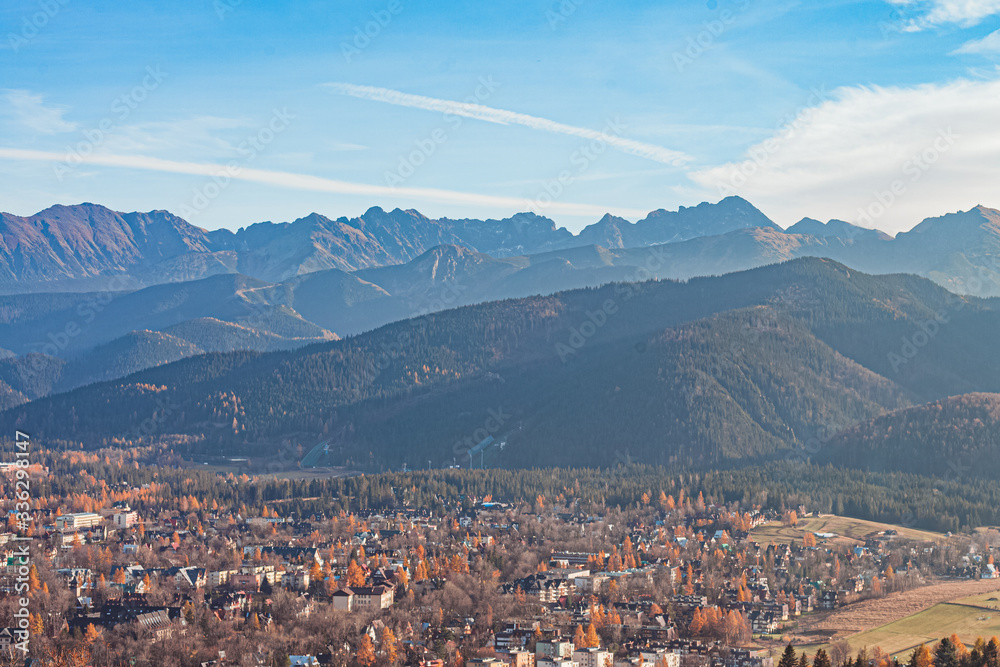 Breathtaking mountain landscape with copy space. Zakopane, Poland, view from Gubalowka