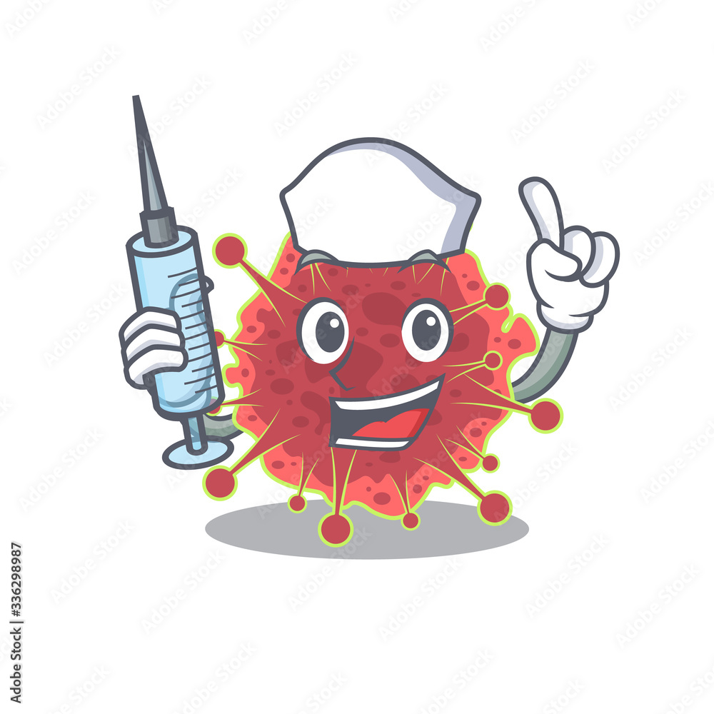 A nice nurse of coronaviridae mascot design concept with a syringe A nice nurse of coronaviridae mascot design concept with a syringe