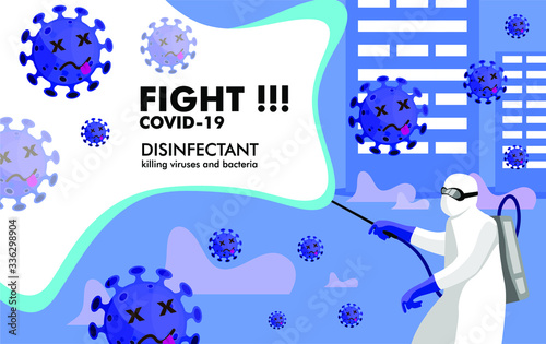 man in hazmat suit cleaning and disinfecting corona virus cells epidemic virus disinfect protection concept pandemic health risk. disinfecting bacteria virus 