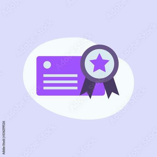 business certificate icon with modern flat style fluid background shape and purple violet color theme