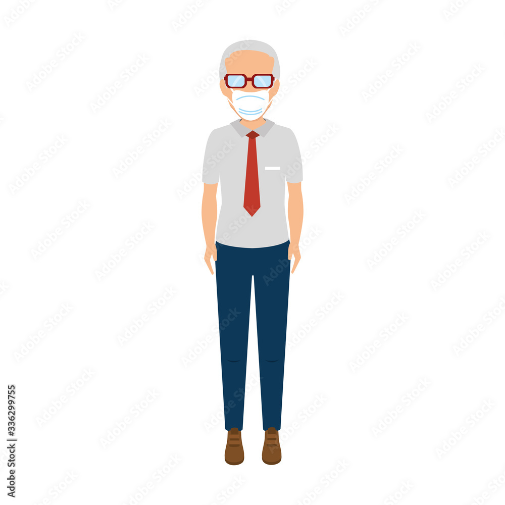 old man with face mask isolated icon vector illustration design