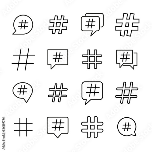 Hashtag line icons set.
