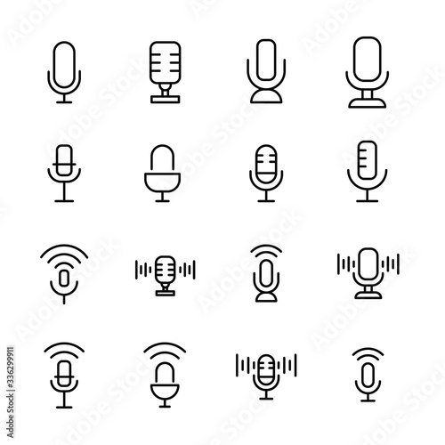Microphone line icons set.
