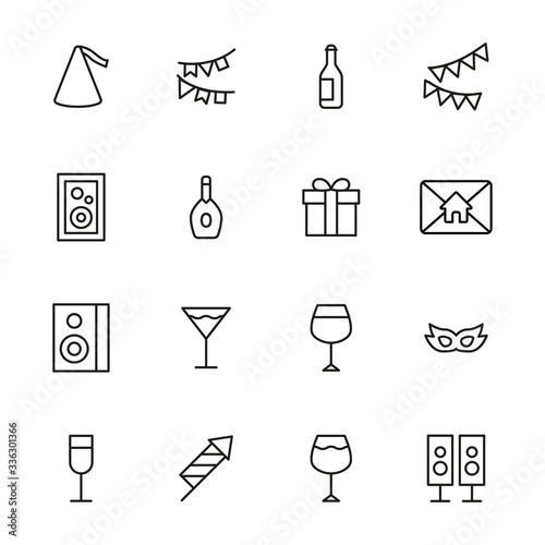 Birthday line icons set.