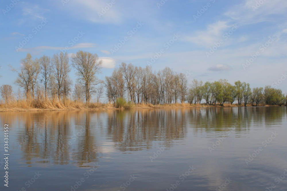 Beautiful spring landscape in the Volga Delta. Astrakhan Region. Russia