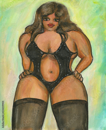BBBW Big Beautiful Black Woman in Sexy Lingerie Illustration