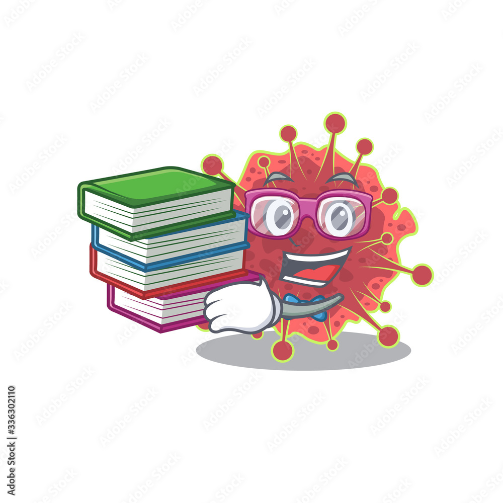 A diligent student in coronaviridae mascot design concept with books A diligent student in coronaviridae mascot design concept with books