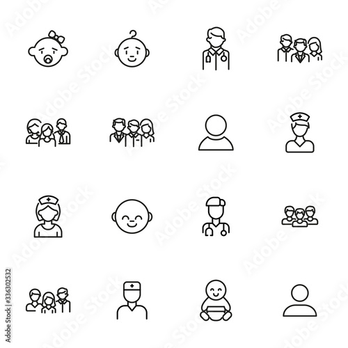 Set of people related vector line icons.