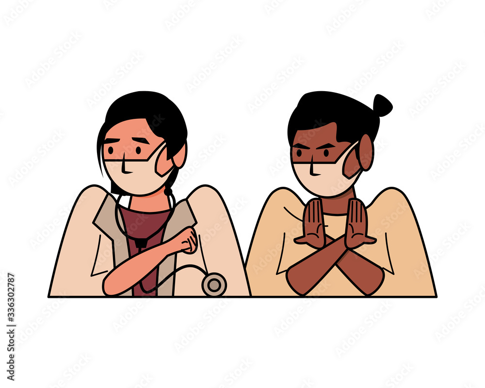 female doctor and patient using face masks characters female doctor and patient using face masks characters