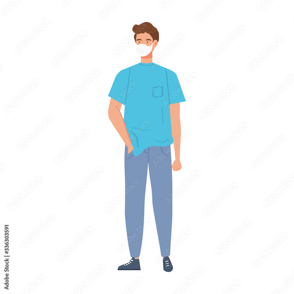 young man with face mask isolated icon vector illustration design