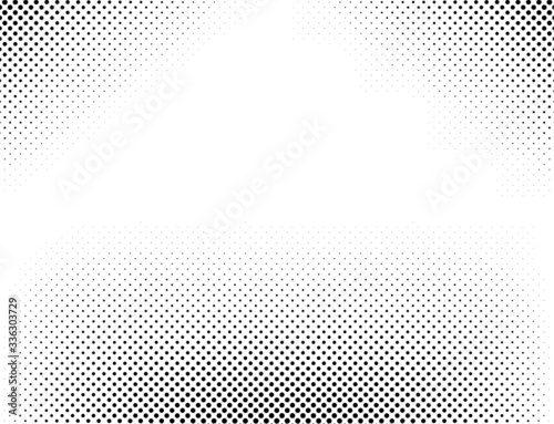 Halftone vector background. Monochrome halftone pattern. Abstract geometric dots background. Pop Art comic gradient black white texture. Design for presentation banner, flyer, business cards, stickers