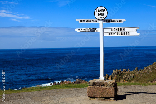 Land's End area (England), UK - August 16, 2015: Sign in The Land's End area, Cornwall, England, United Kingdom.