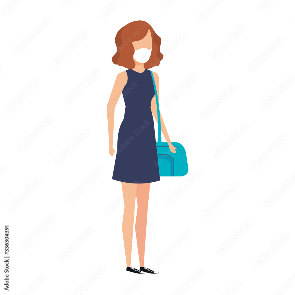 young woman with face mask isolated icon vector illustration design